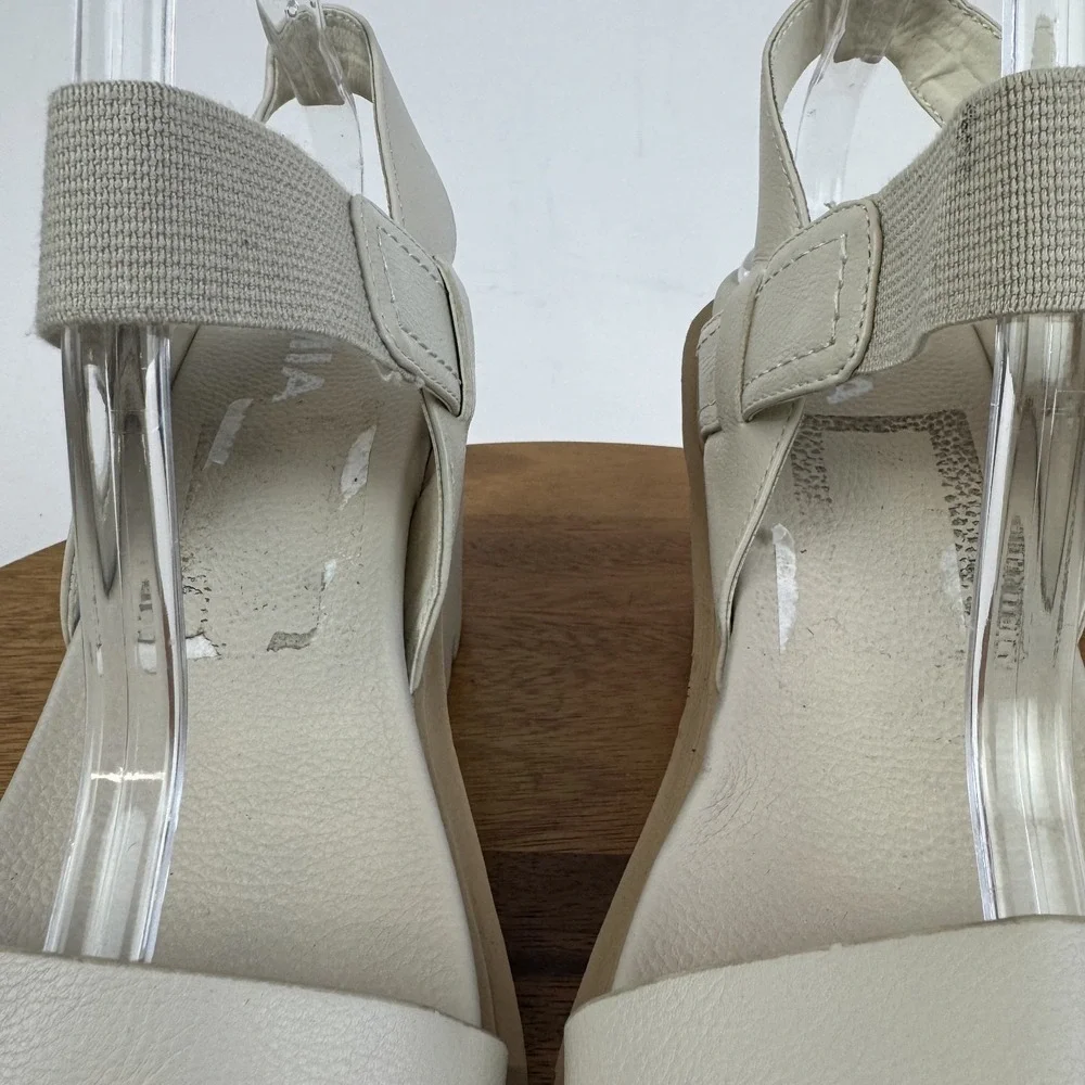 Womens Mia Ciji Ivory Faux Leather Platform Wedge Lug Sole Sandals Size 10 M GUC